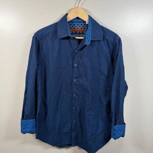 Robert Graham Button Up Shirt Size Medium Blue Flip Cuff Classic Fit Work Career